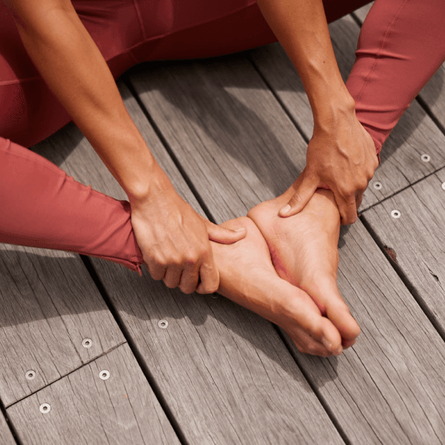 Yoga outside on deck close up