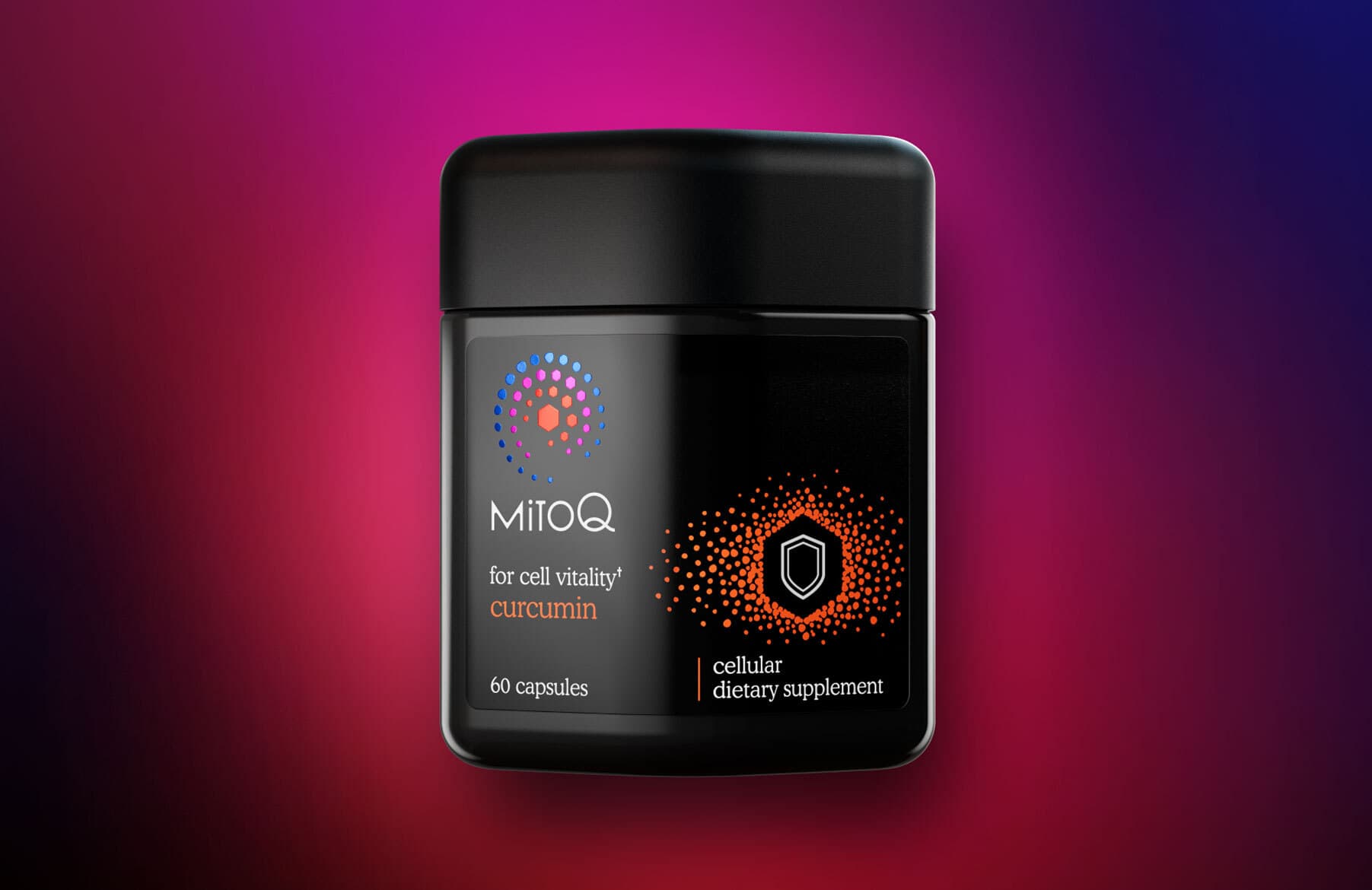 MitoQ +curcumin on dark gradient background